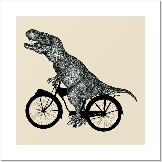 Bike and t rex dinosaur silhouettes Wall Art by Collagedream